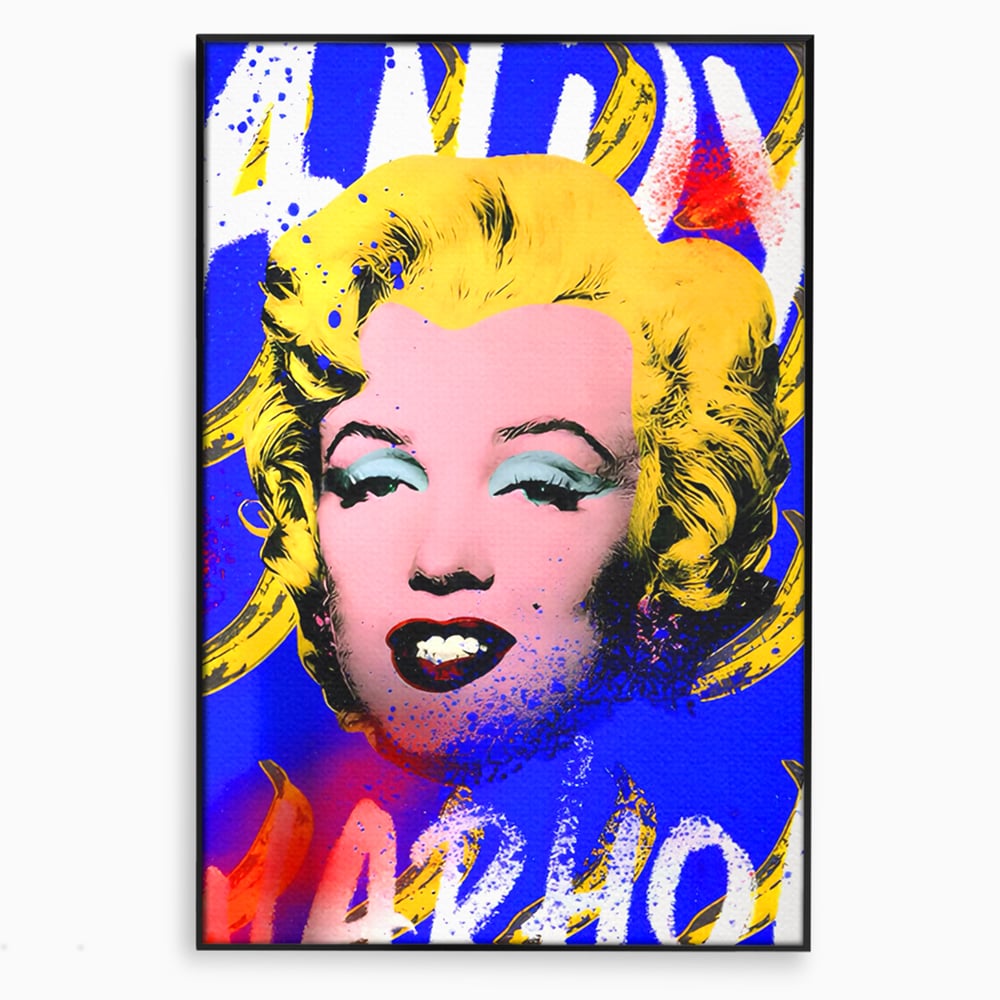 Tablou canvas cu tablou canvas cu portretul stilizat al lui marilyn monroe, in rama de aluminiu negru